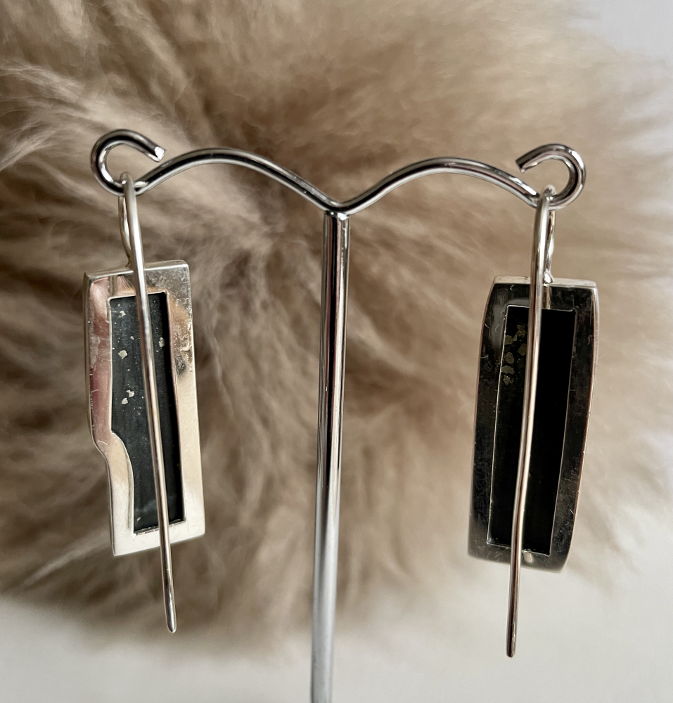 Schiefer Ohrhänger Silber 30 x11mm